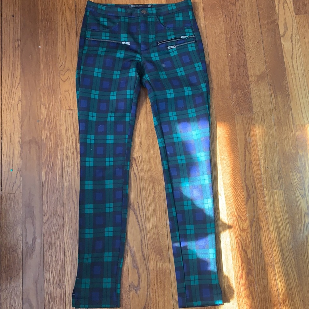 Zara Trafaluc tartan neoprene pant XS